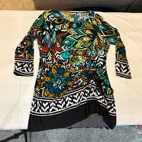 Attitudes Women With Control Ruched Drawstring Dress Boho Abstract M - Picture 4 of 6